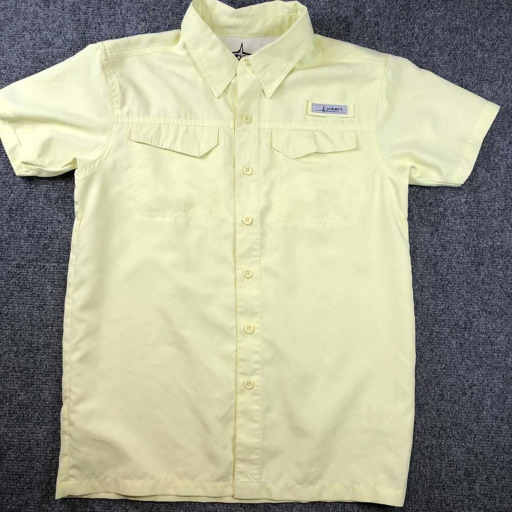 Habit Kids Fishing Shirt Youth L/G Yellow Button‎ Up Short Sleeve